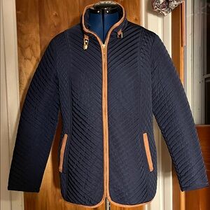Jones New York Navy Quilted Jacket with Tan Accents Perfect Condition Size XL
